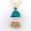 ZWPON Wood Bead Tassel Necklace
