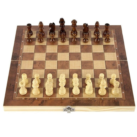 3 in 1 Chess Game Board Folding Storage Wooden Chess and Checkers Game Set Travel Chess Sets for Chess Board Game