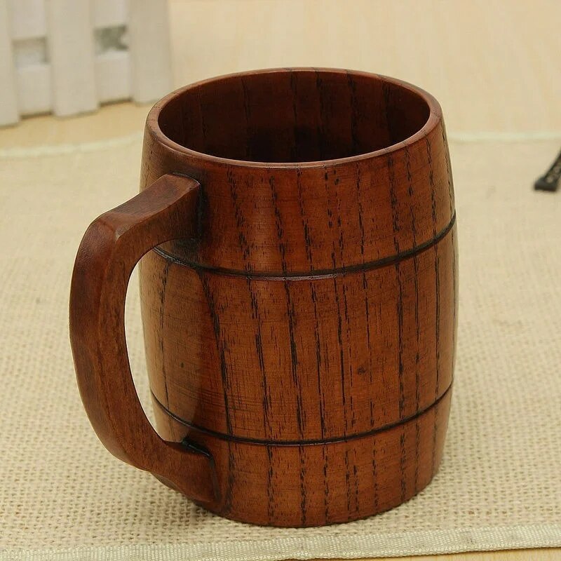 Wooden Mug with Handle, Water Cup Simple Milk Mugs Office Coffee Cup Gift,  Wood