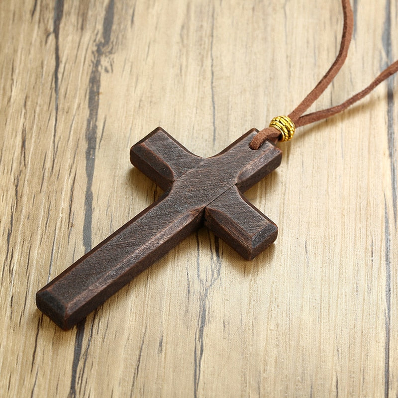 MENDEL Mens Christian Amulet Protection Large Wooden Wood Cross Pendant  Necklace | eBay