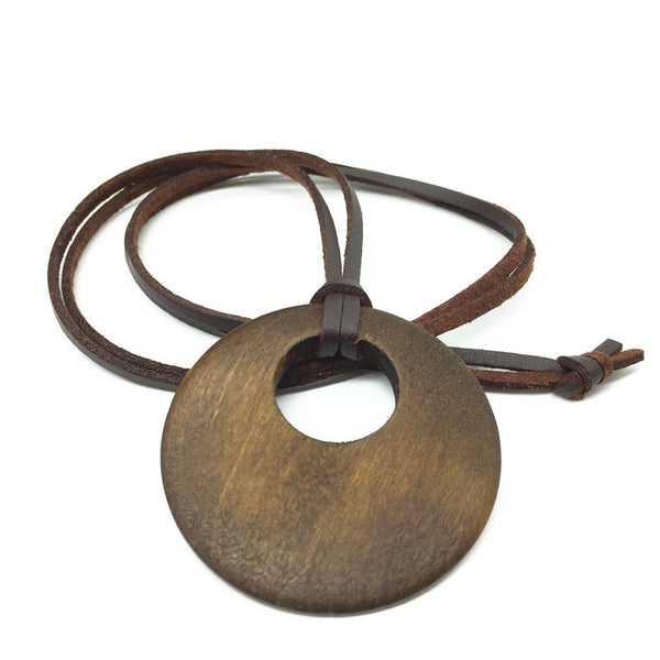 Vintage Wood Leather Necklace