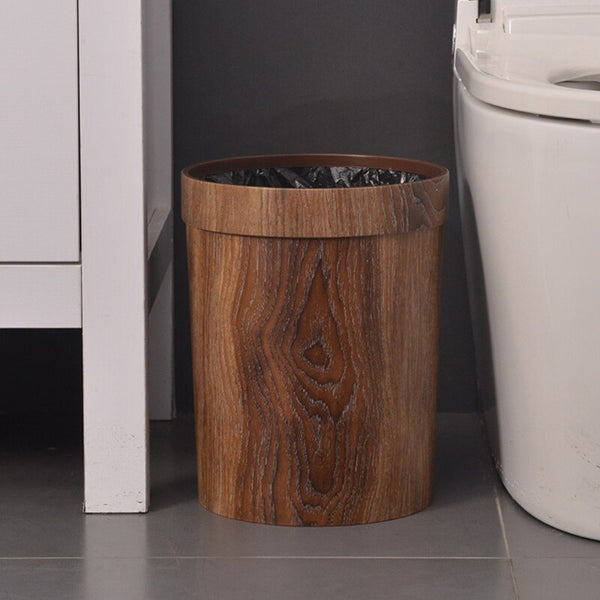 Tall Wood Grain Household Trash Cans Kitchen, Bathroom, Living