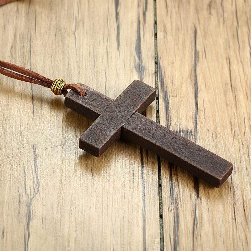 Wooden Cross Pendant Necklace Long for Woman Men Vintage Wood Christian  Fashion